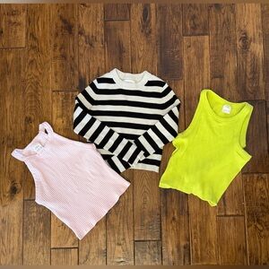 Zara Kids Striped Black and White Sweater, Pink and Yellow Tops lot of 3